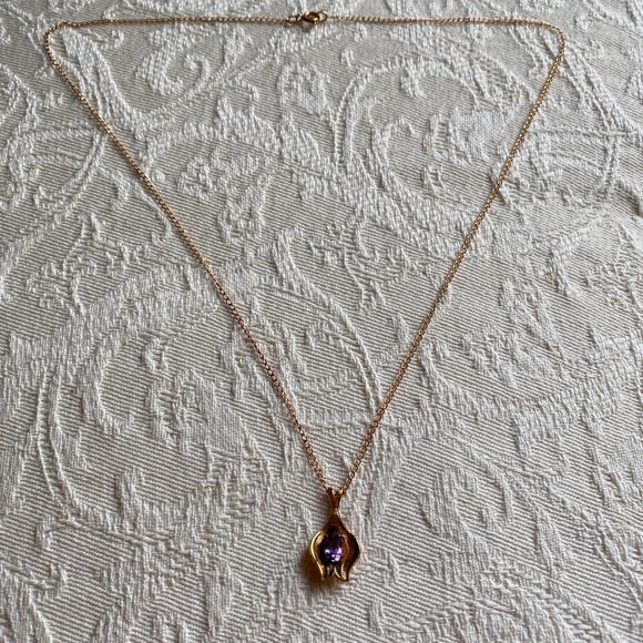 Van Dell I Amethyst 14KT Gold Overlay Necklace I February - Picture 4 of 16